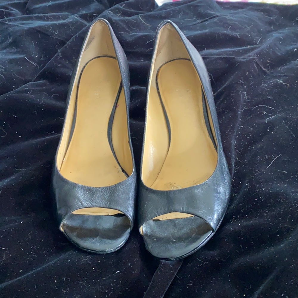 Black peep toe wedges